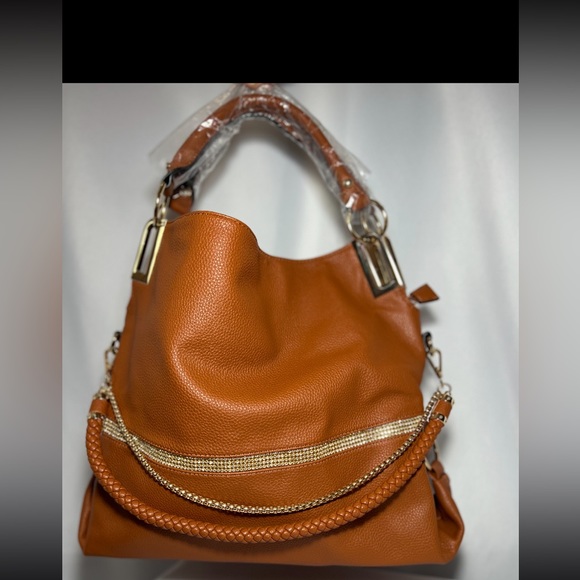 Orange Brownish Purse w/ Gold straps - Picture 2 of 4
